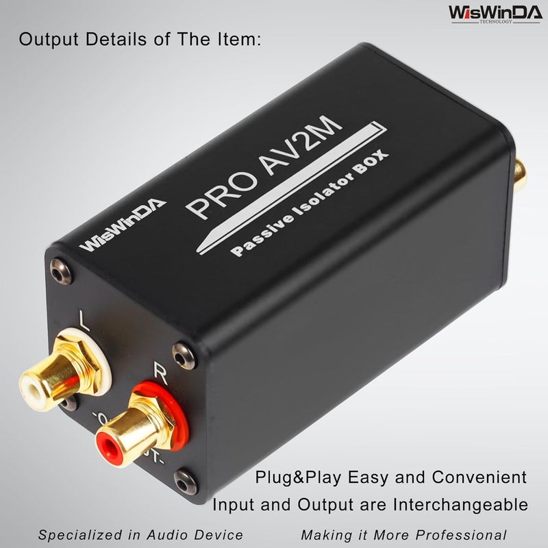 WisWinDa Store عازل الضوضاء Pro AV2M-RCA لإزالة همهمة الصوت (لا يؤثر على الجهير) فلتر ضوضاء بغطاء من الألمنيوم لعزل ضوضاء الحلقة الأرضية لمسرح منزلي HiFi ومشغل صوت السيارة توصيل وتشغيل - Image 3